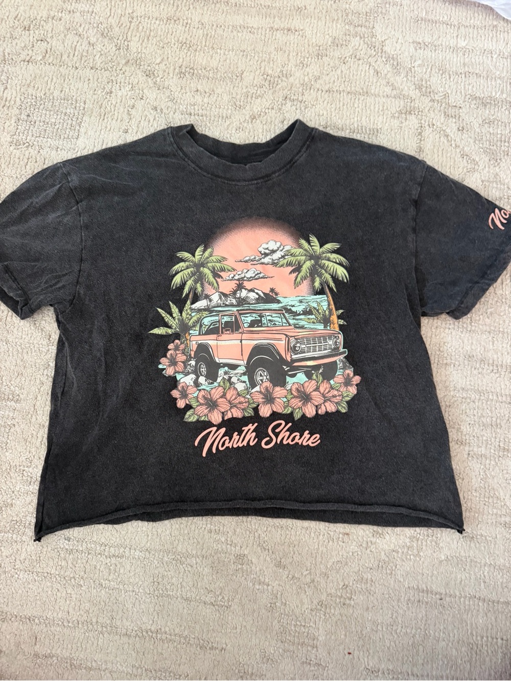 North Shore Graphic Tee - Black with Coral Print